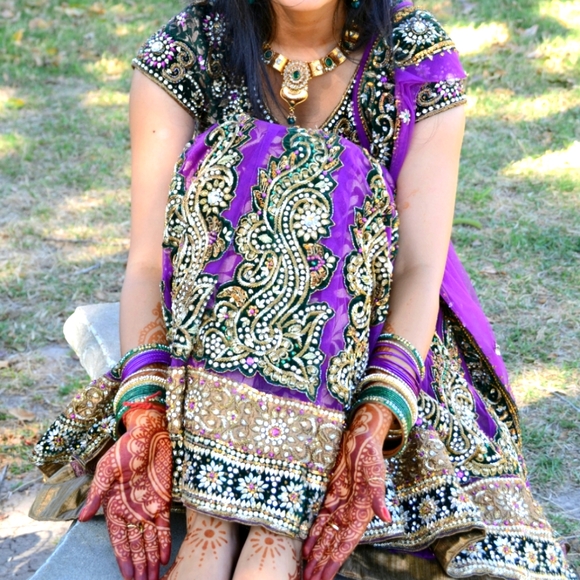 Designer Velvet Net Embellished Zardozi Diamond work Purple wedding Lehenga XS/S - Picture 4 of 16